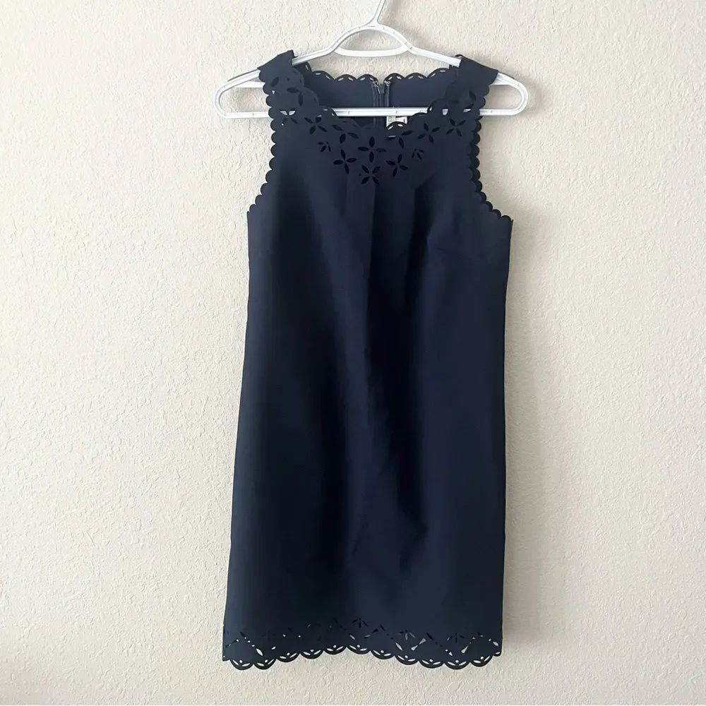 J. Crew Factory Womens Laser Cut Scallop Hem Sheath Dress Navy Size 2 Petite
